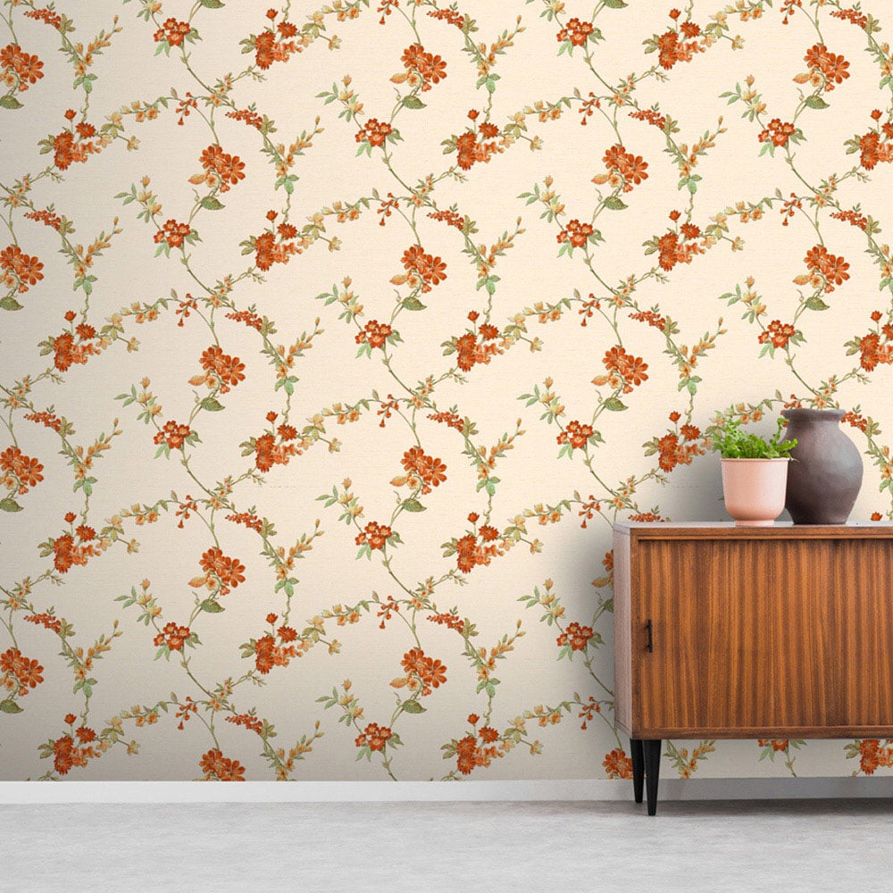 Design ID Flower Trail Cream and Orange Wallpaper Image 2