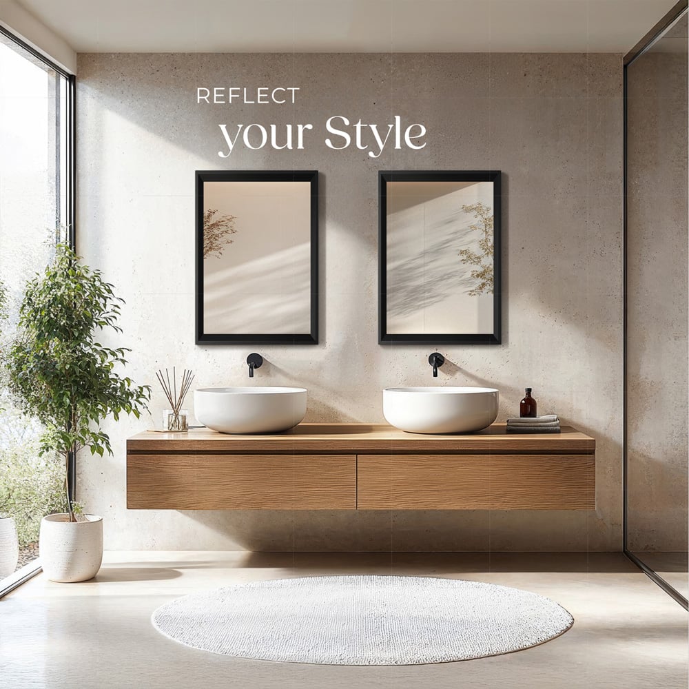 tectake Elina Black Rectangular Wall Mounted Mirror 70 x 50cm Image 2