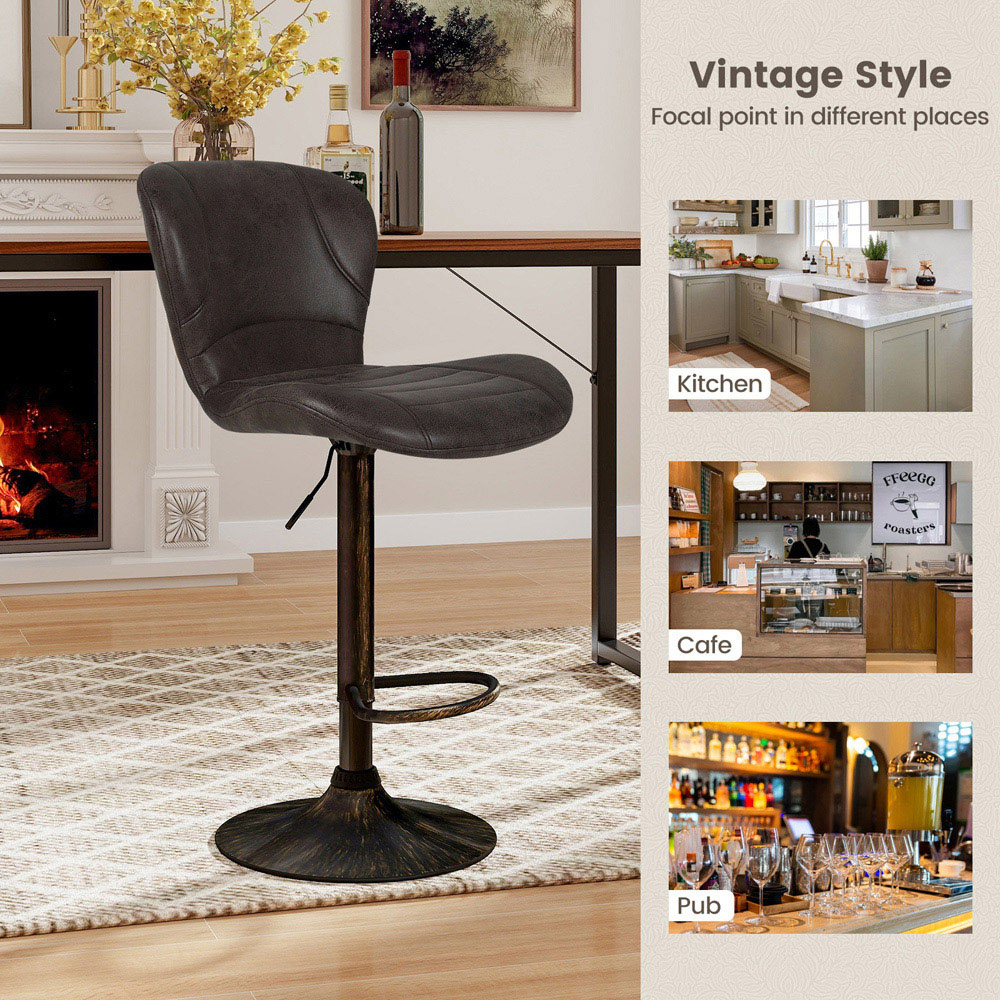 Costway Brown Height Adjustable Swivel Bar Stool Set of 2 Image 5