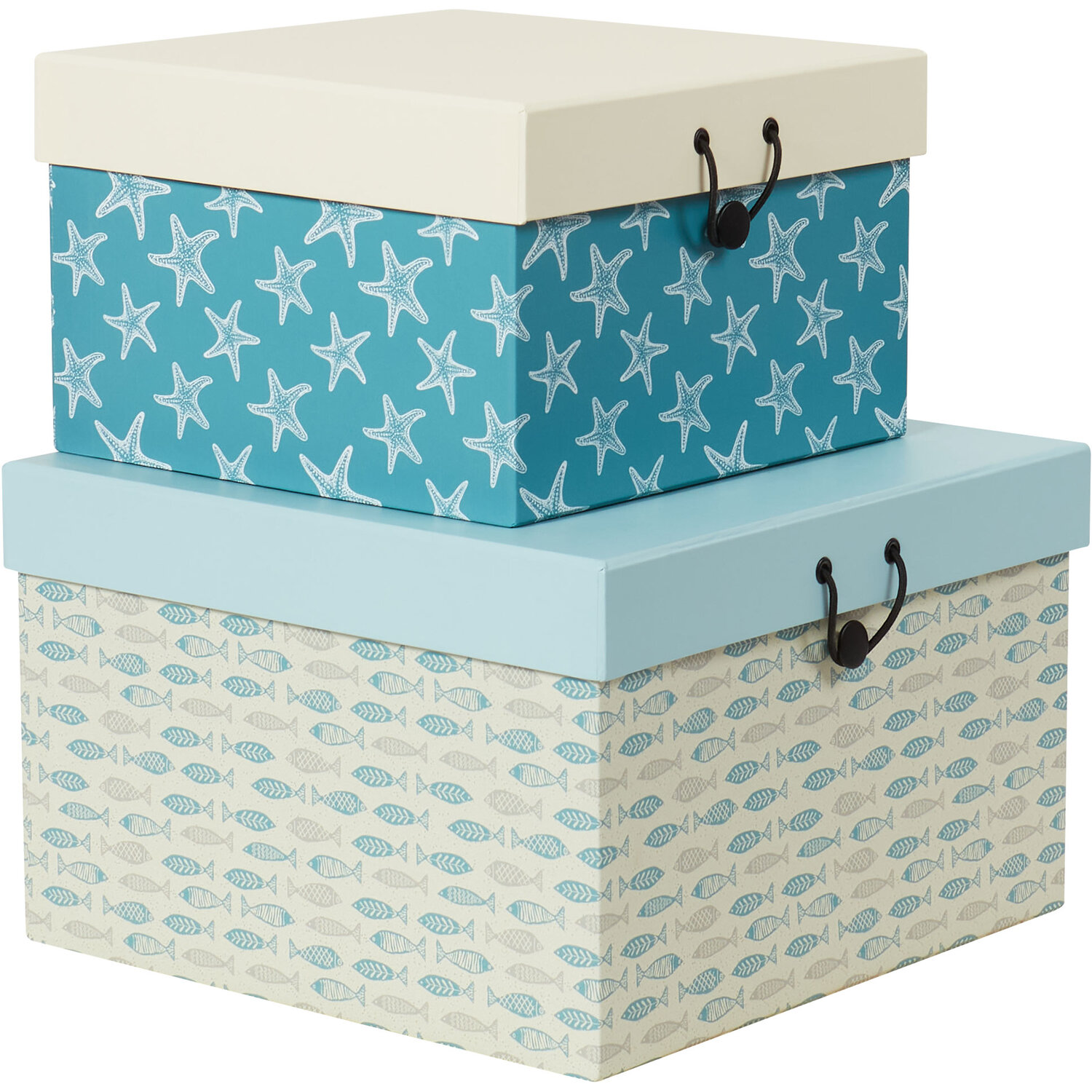 Set of 3 Coastal Print Boxes - Blue Image 2
