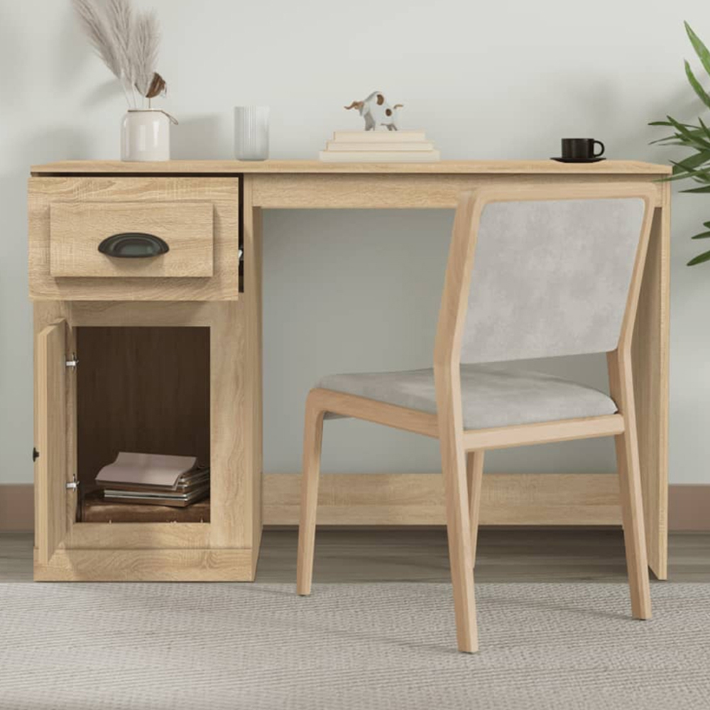 vidaXL Single Door Single Drawer Study Desk Sonoma Oak Image 1