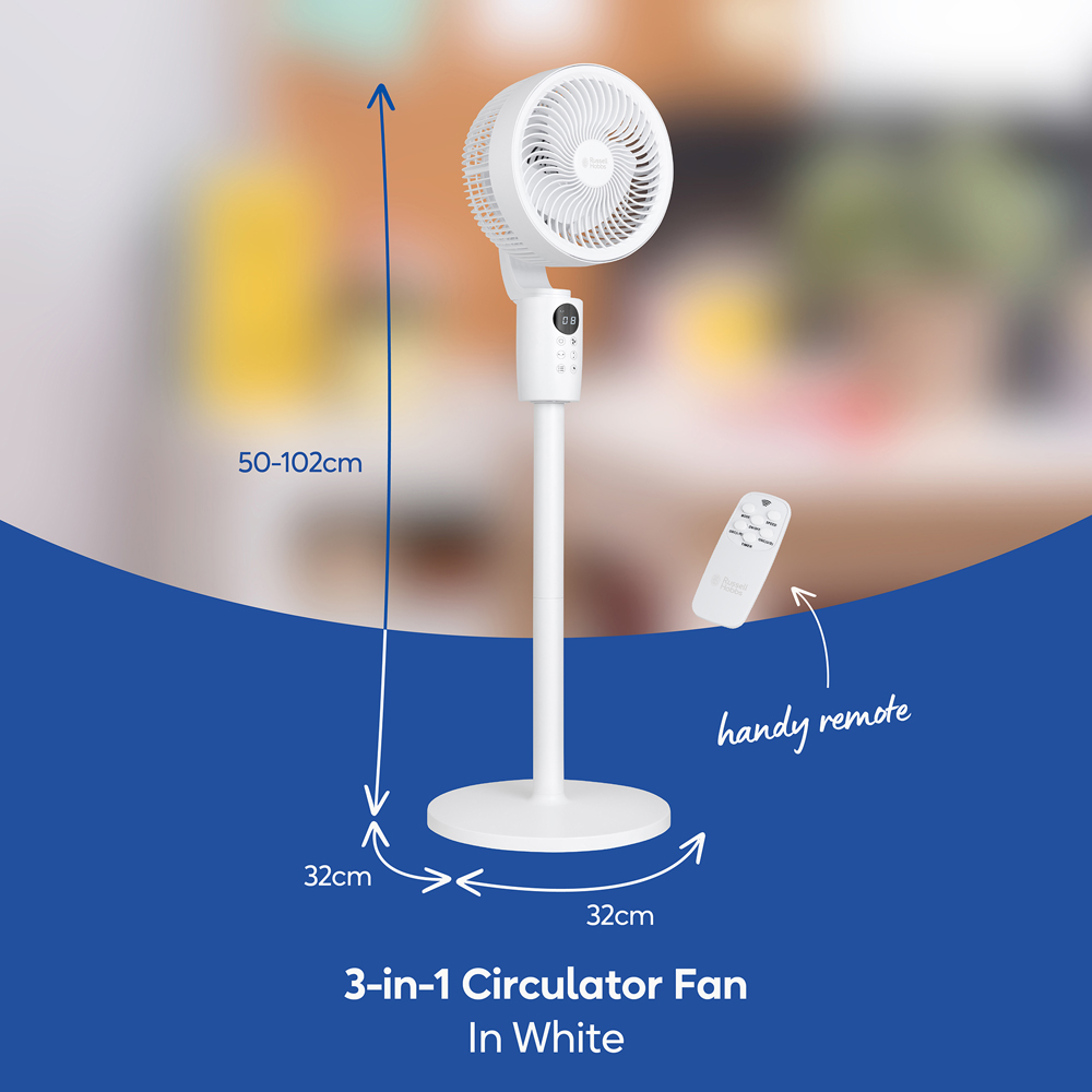 Russell Hobbs 3-in-1 White Height Adjustable Oscillating Pedestal Circulator Fan with Remote Image 9