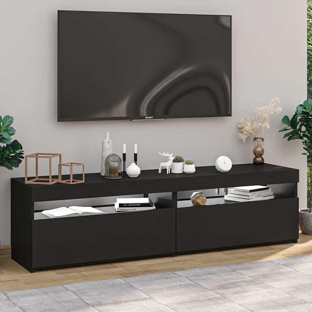 vidaXL Single Door Single Shelf Black LED TV Cabinet Set of 2 Image 1