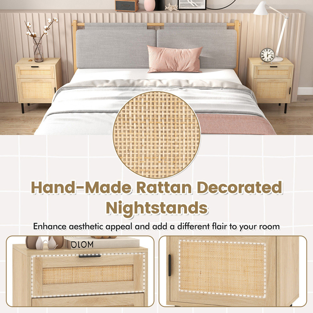 Costway Single Door Single Drawer Natural Rattan Nightstand Set of 2 Image 6