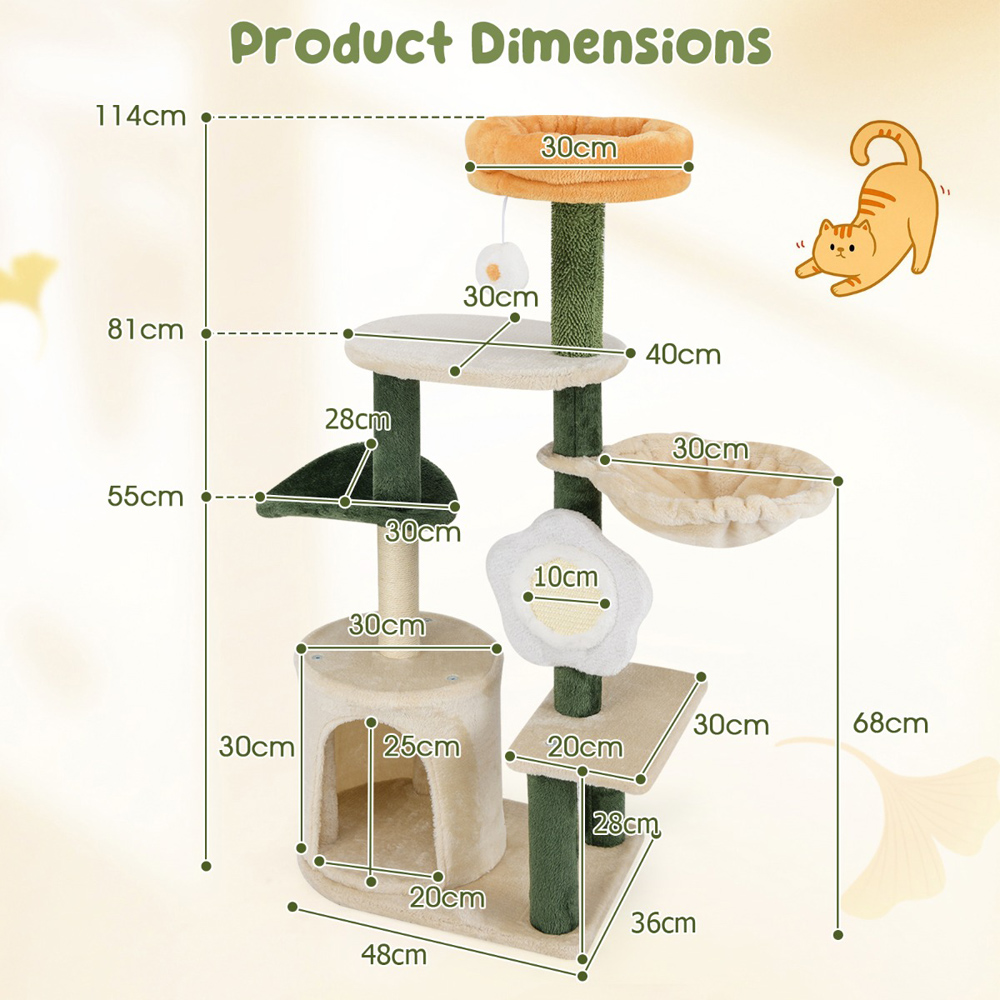 Costway Multicolour Multi Level Cat Tree with Sisal Post and Pad 114cm Image 7