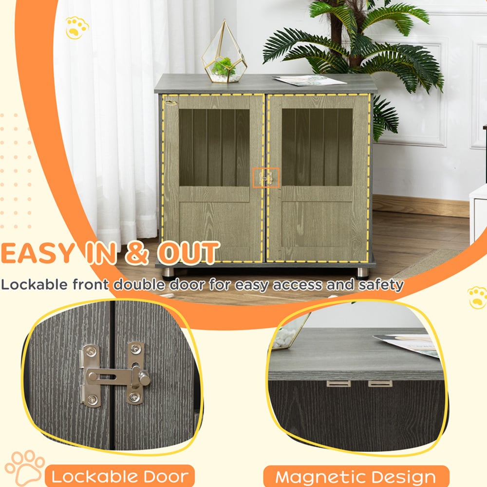 PawHut Grey Small and Medium Dog Crate End Table Image 4