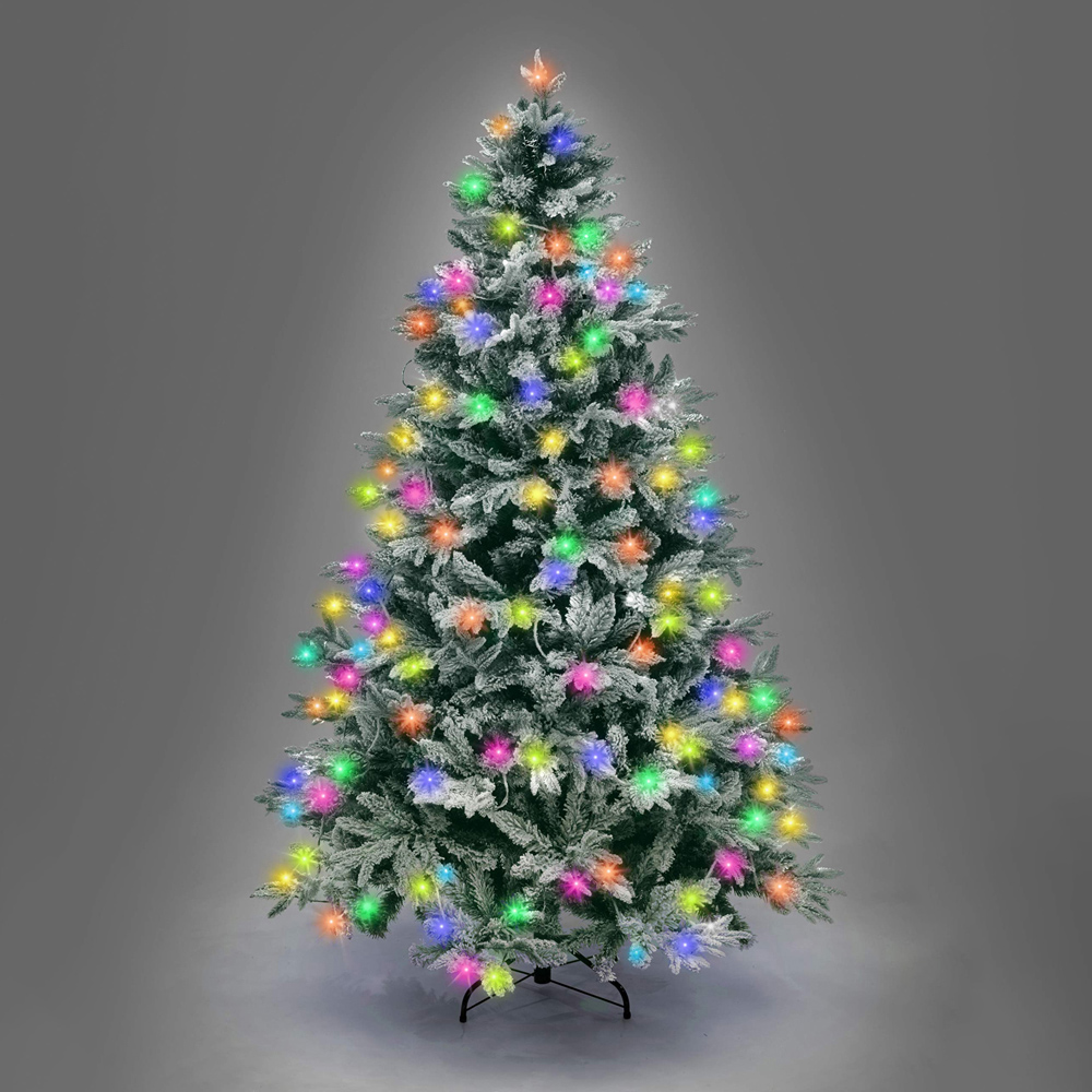 Shatchi Multicolour LED Pre-Lit Snow Flocked Lapland Fir Artificial Christmas Tree 7ft Image 3