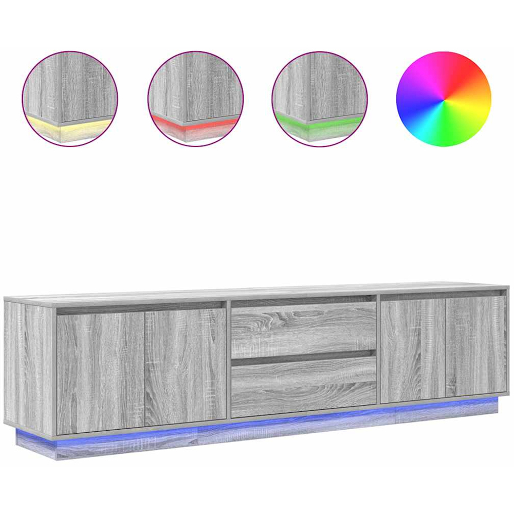 vidaXL 4 Door 2 Drawer Grey Sonoma TV Cabinet with RGB LED Lights Image 8