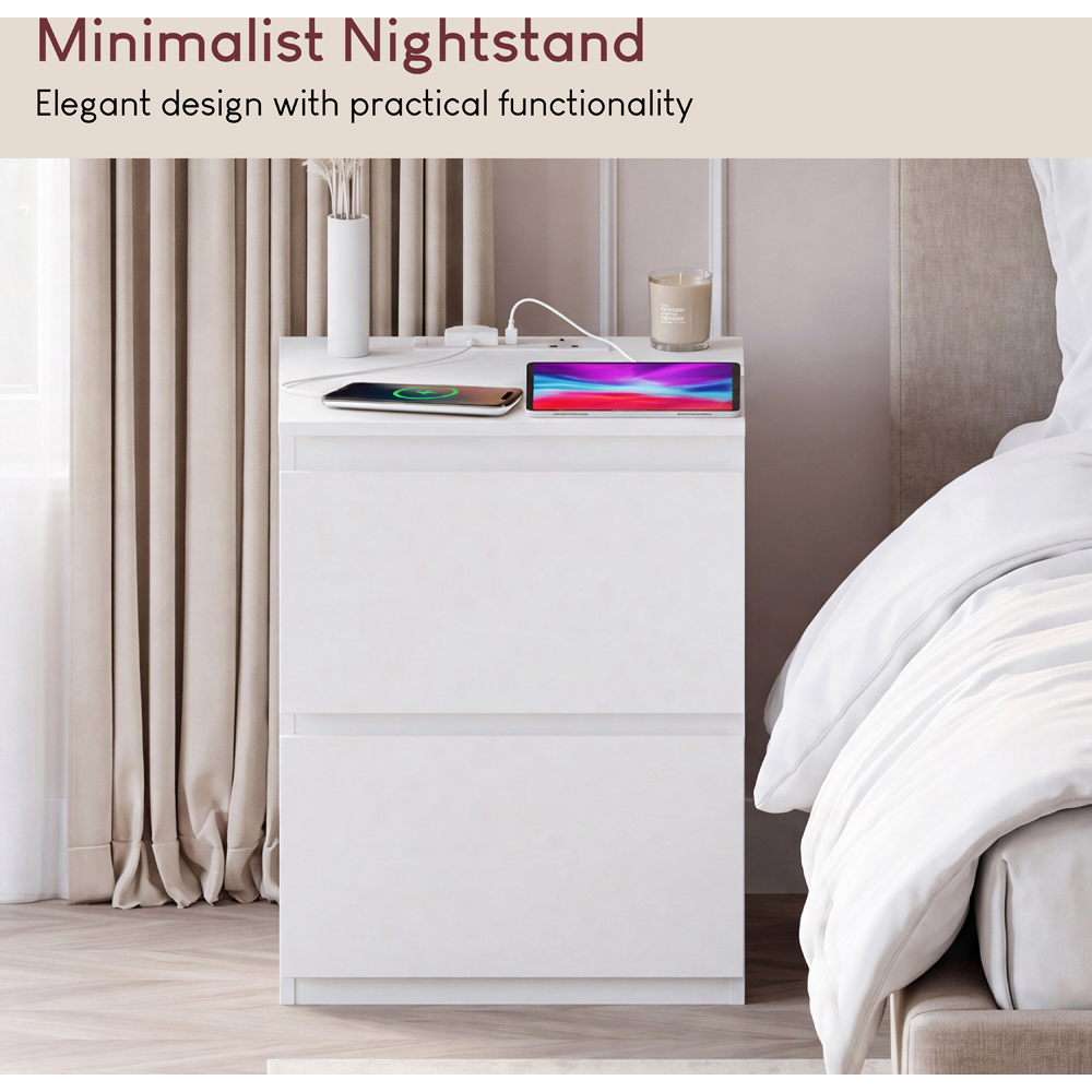 VIDA DESIGNS Denver 2 Drawer White Large Bedside Chest with Power Outlet Set of 2 Image 4