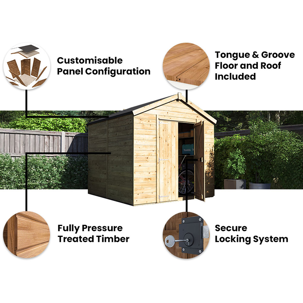 Dunster House Overlord 8 x 8ft Modular Brown Apex Bike Shed Image 4