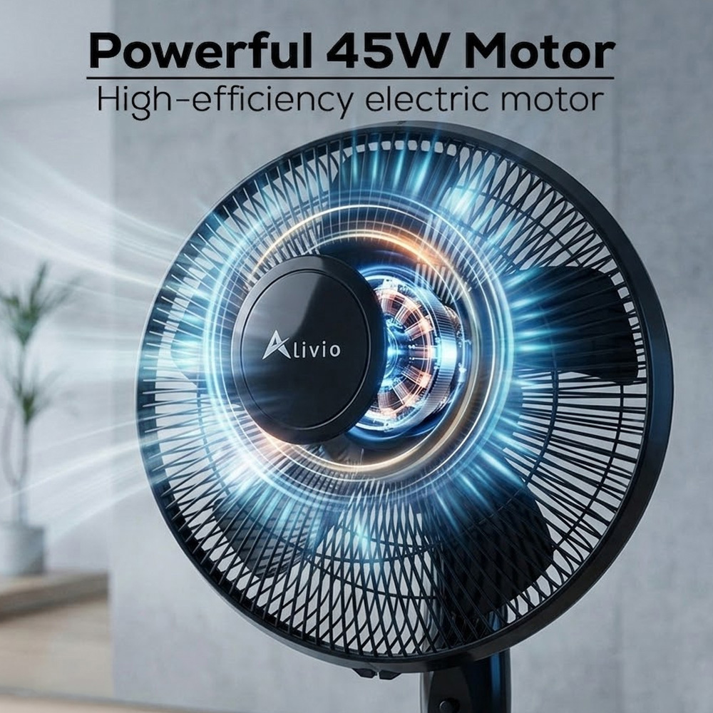 Alivio Black 5 Blade Quiet Adjustable Oscillating Pedestal Floor Fan 45W Image 4