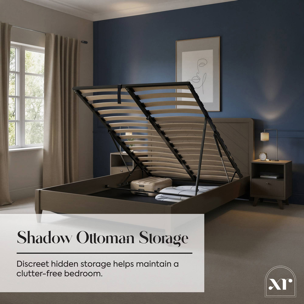 XR Living Clara Double Dark Oak Wooden Shadow Ottoman Bed Image 6