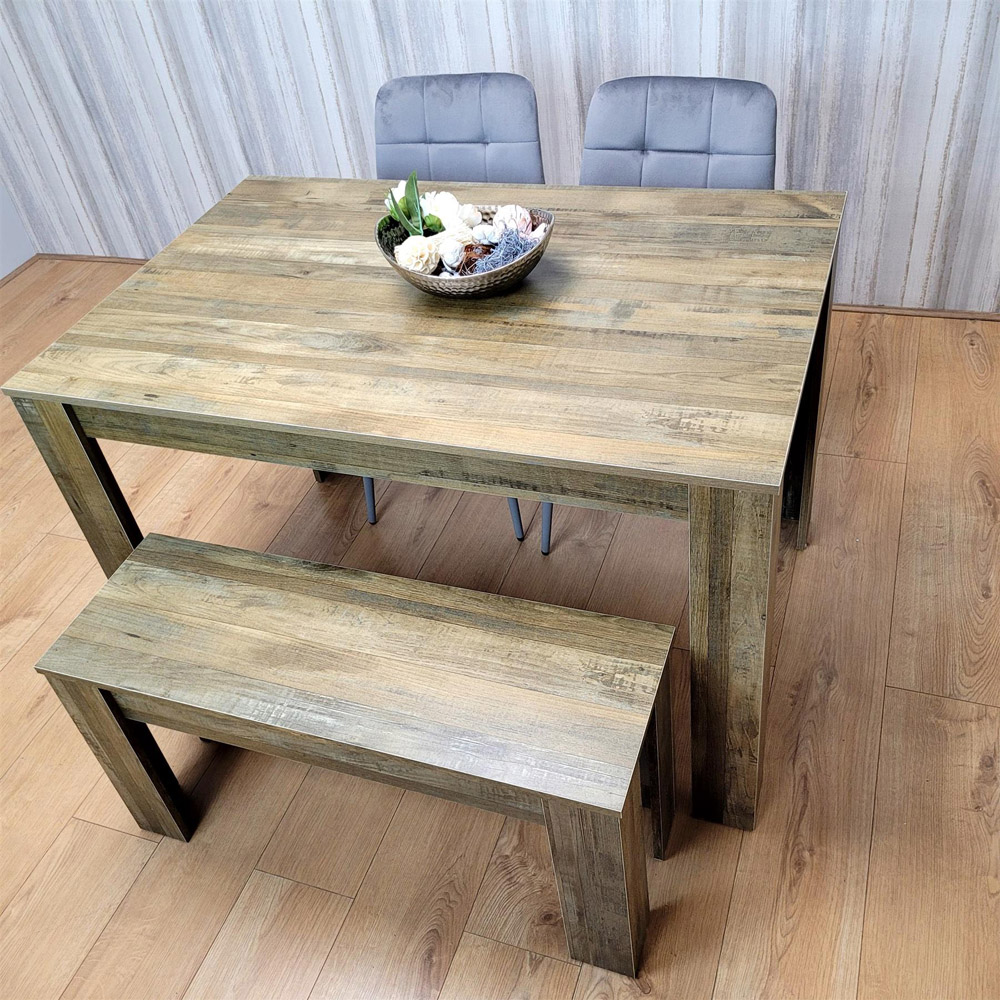 Portland 4 Seater Velvet Rustic Effect Dining Set Grey Image 4