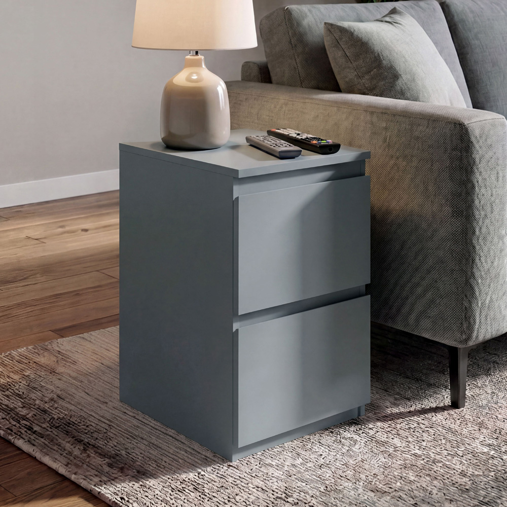VIDA DESIGNS Denver 2 Drawer Grey Bedside Cabinet Set of 2 Image 3