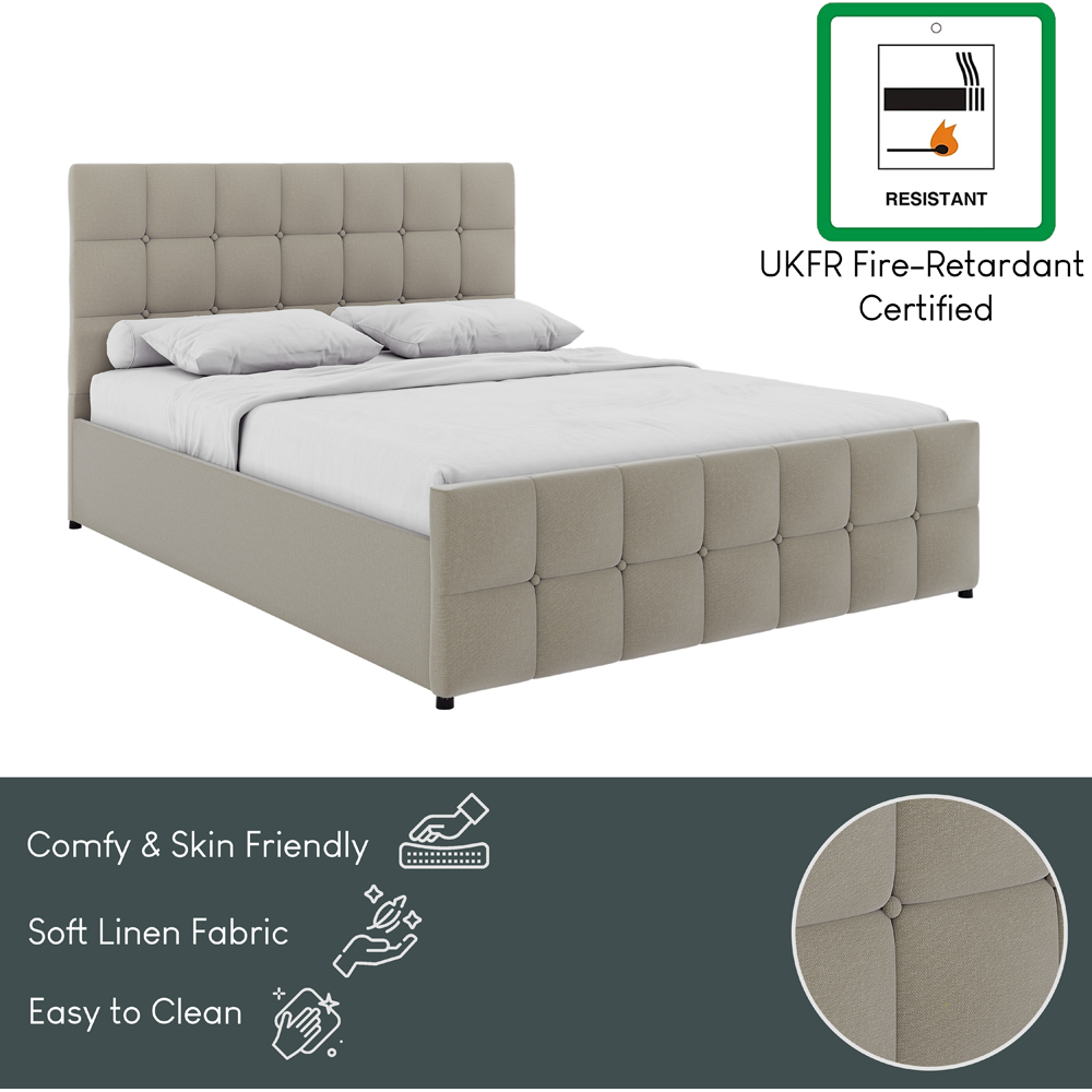 VIDA DESIGNS Valentina Double Beige Linen Ottoman Bed with Padded Headboard Image 7