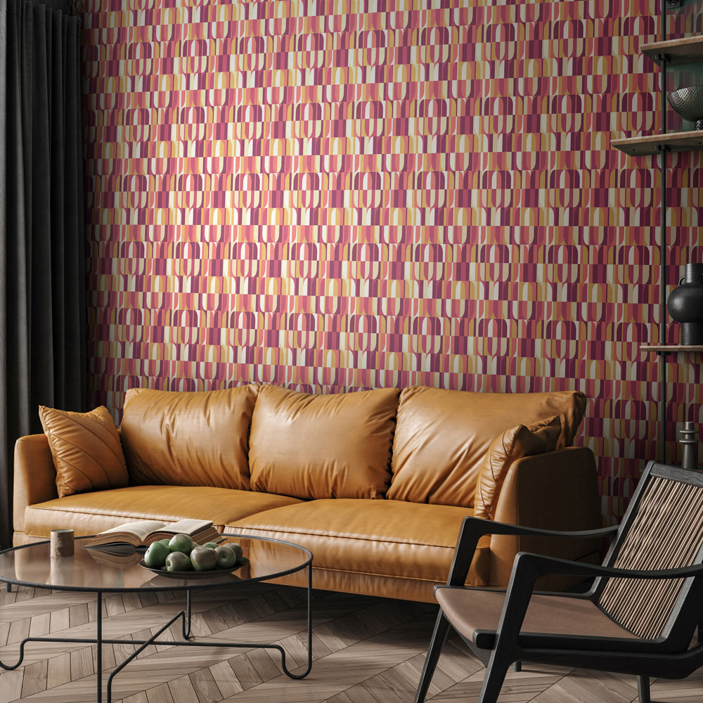 Hoopla Walls Building Blocks Plum and Gold Non Woven Wallpaper Image 2