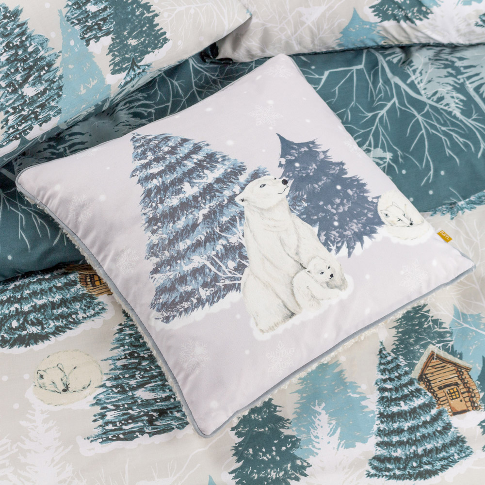 furn. Arcticus Blue Polar Bear Fleece Cushion Image 5