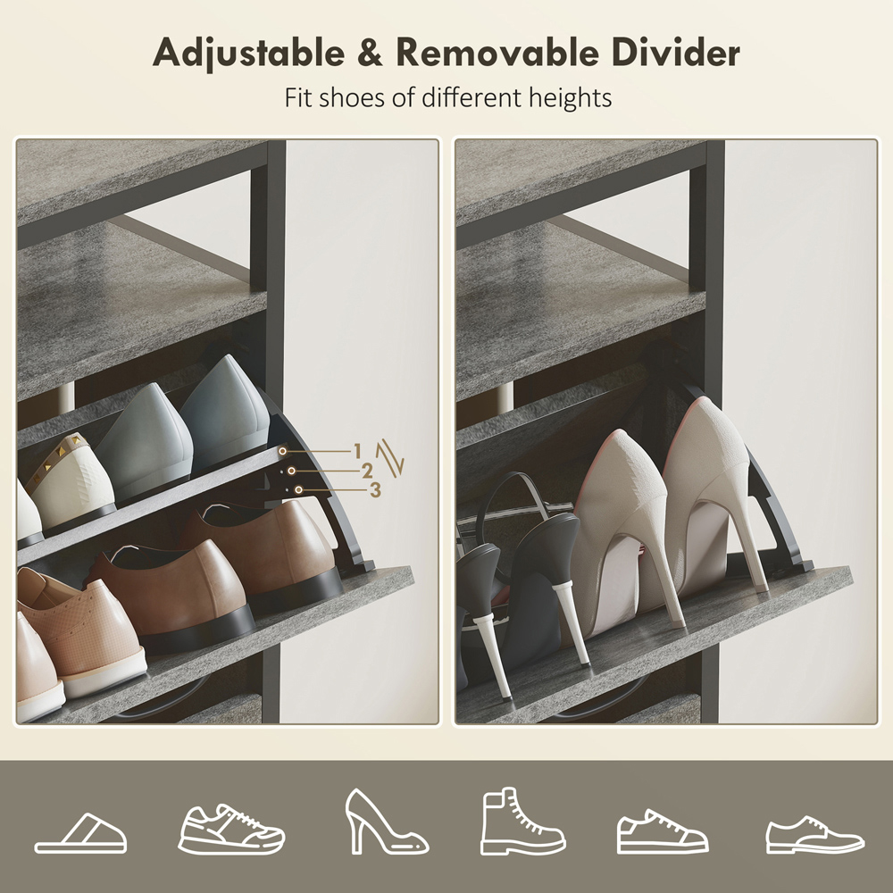 HOMCOM 4 Flip Down Drawer Single Shelf Cement Grey Shoe Cabinet Image 6