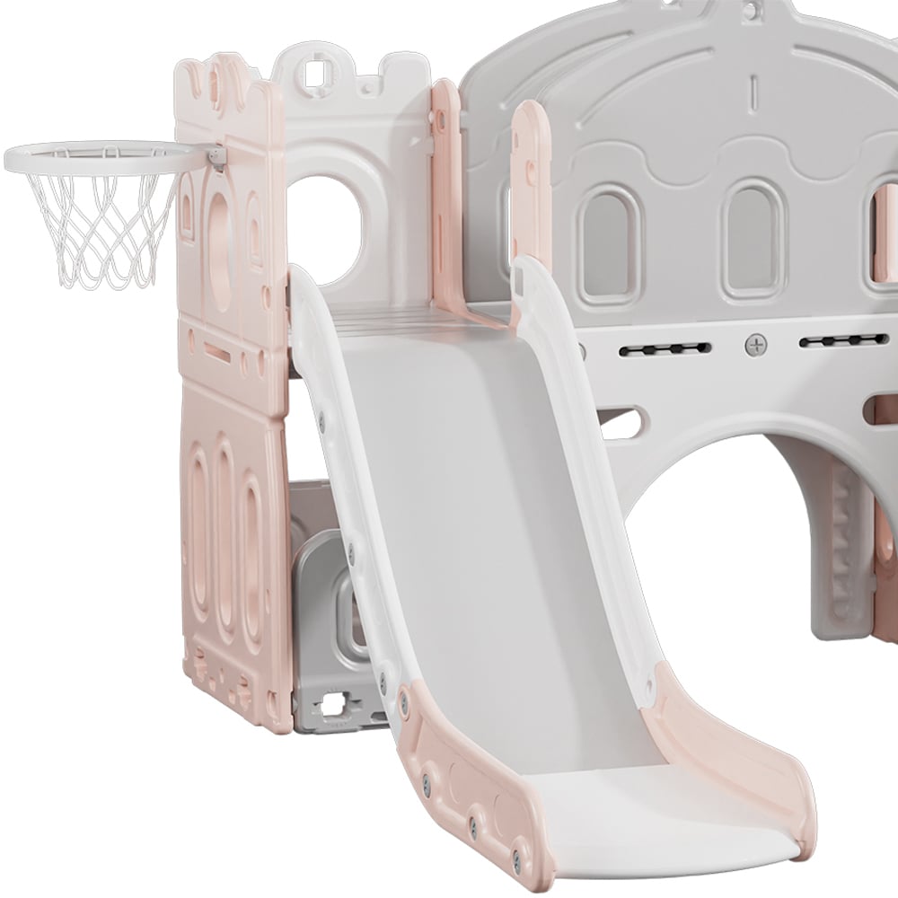 Living and Home Toddlers Pink and White Playset with 2 Slide and Basketball Hoop Image 3