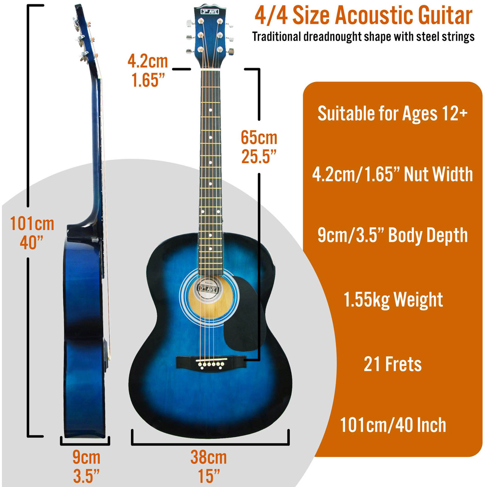 3rd Avenue Blueburst Full Size Acoustic Guitar Set Image 6