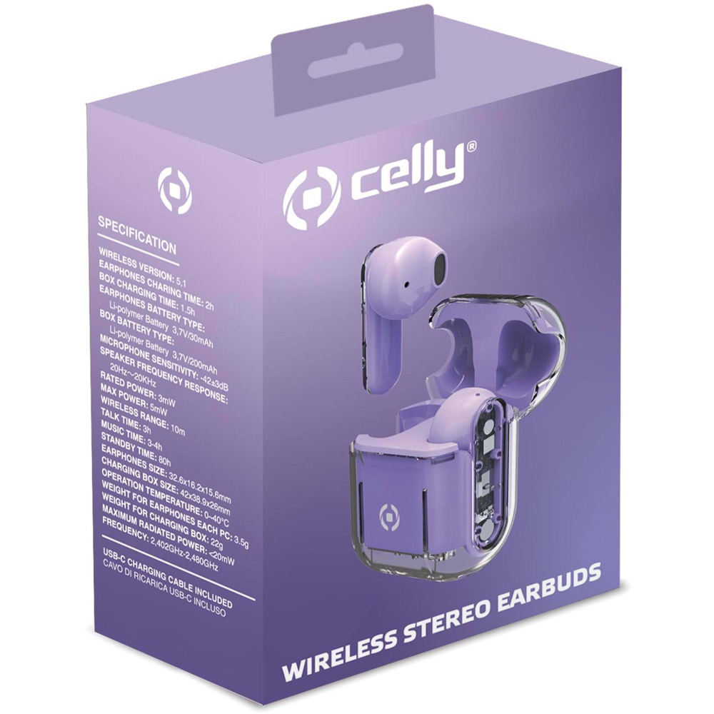 Celly Sheer Violet Wireless Stereo Earbuds Image 2