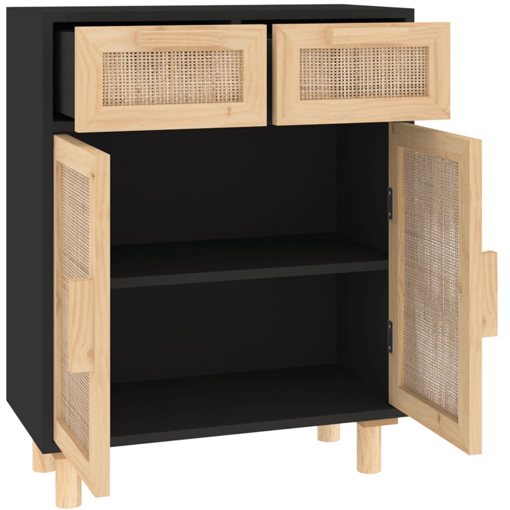 vidaXL 2 Door 2 Drawer Black and Natural Rattan Wooden Sideboard Image 4
