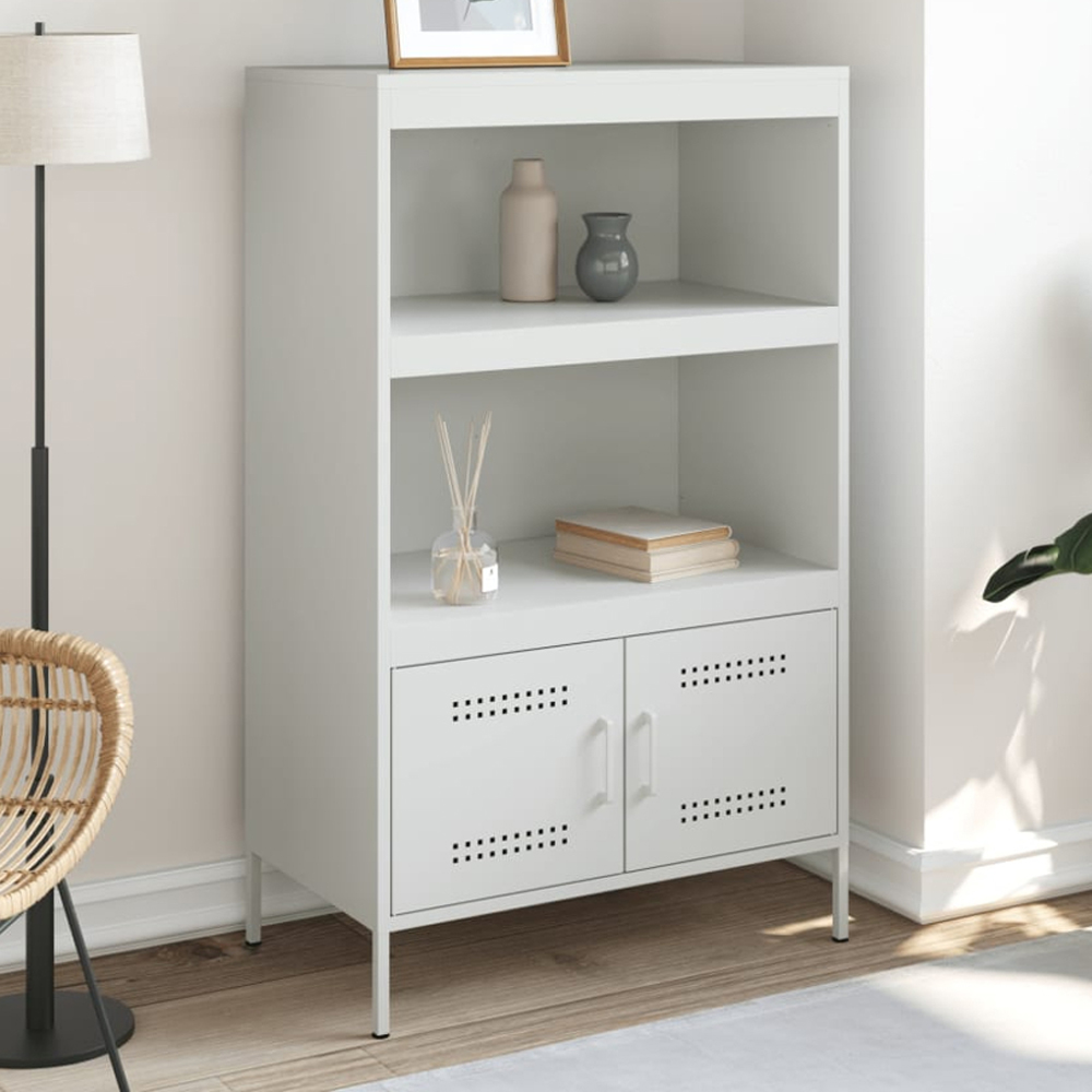 vidaXL 2 Door 2 Shelf White Metal Highboard Image 1