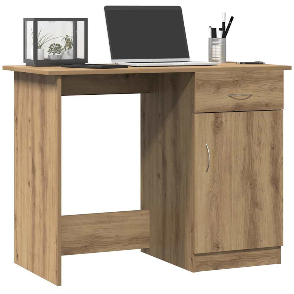 vidaXL Single Door Single Drawer Computer Desk Artisan Oak Image 3