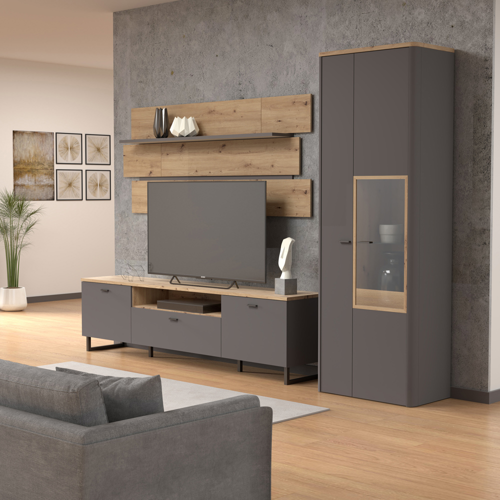 Florence Klara 2 Door Grey and Oak Glass Display Cabinet Image 6