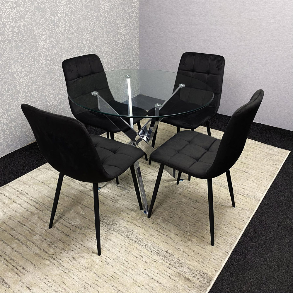Kosy Koala 4 Seater Glass Round Dining Set Black Velvet Image 3