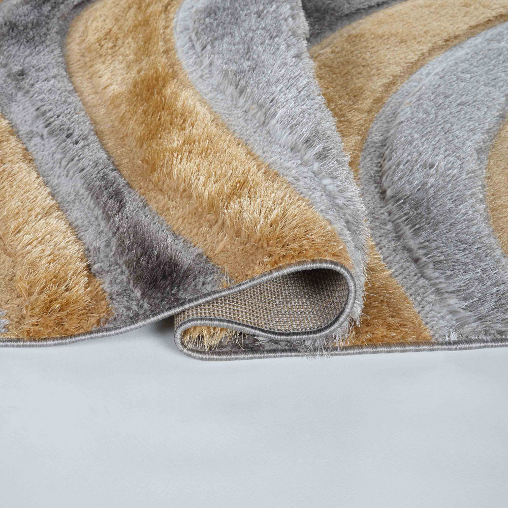 Desire Rug Modern Ochre Waves Shimmer Soft Shaggy Area Rug 80 x 150cm Image 3
