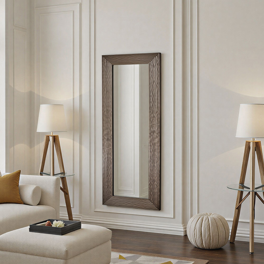 Yearn Bronze Wave Framed Bevelled Tall Wall Mirror 138 x 62cm Image 2