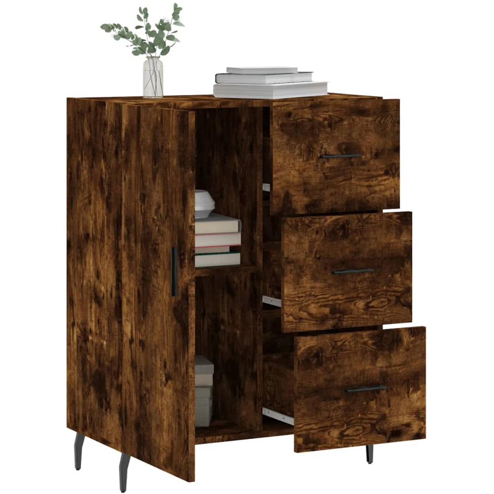vidaXL Single Door 3 Drawer Smoked Oak Sideboard Image 4