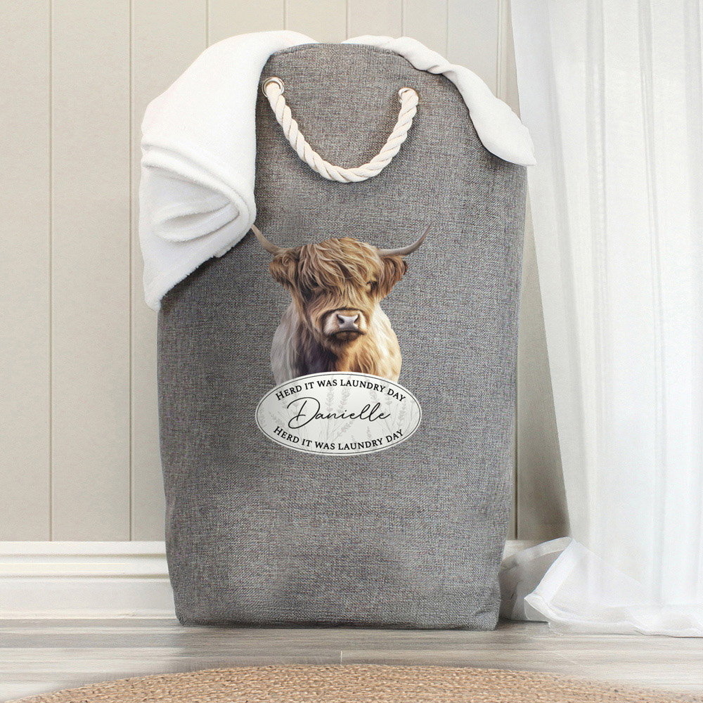 Personalised Memento Personalised Highland Cow Laundry Bag Image 2