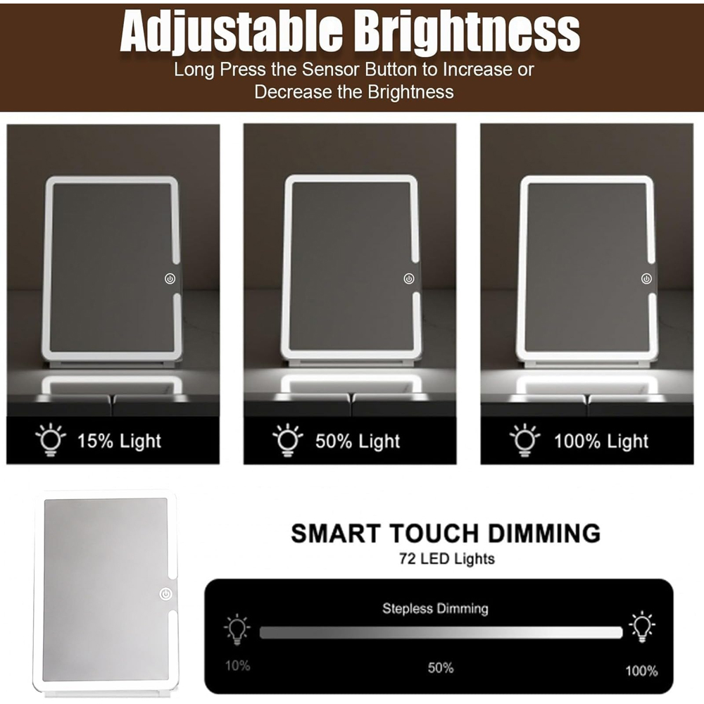 ATEK White Rechargeable LED Touch Control Travel Makeup Mirror with 10x Magnifying Insert Image 5