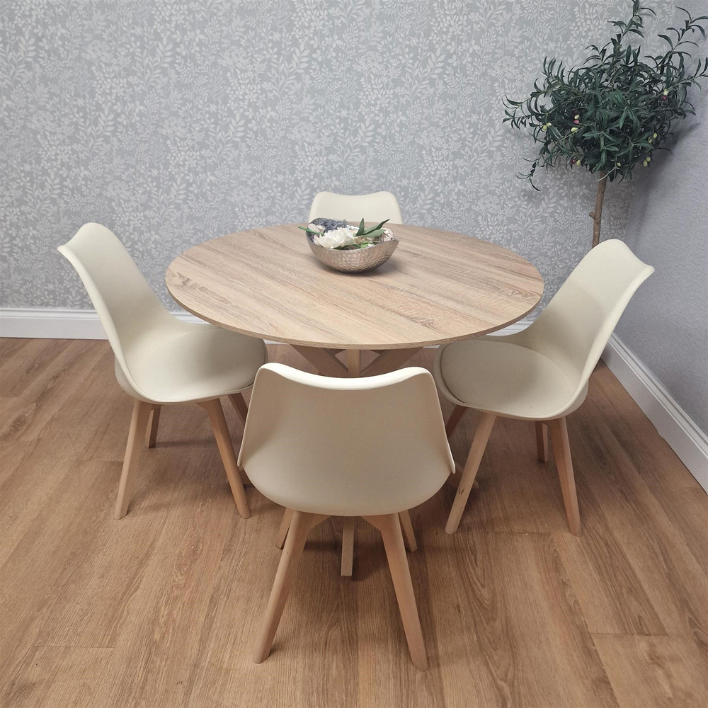 Kosy Koala 4 Seater Wood Effect Round Dining Set Cream Image 7