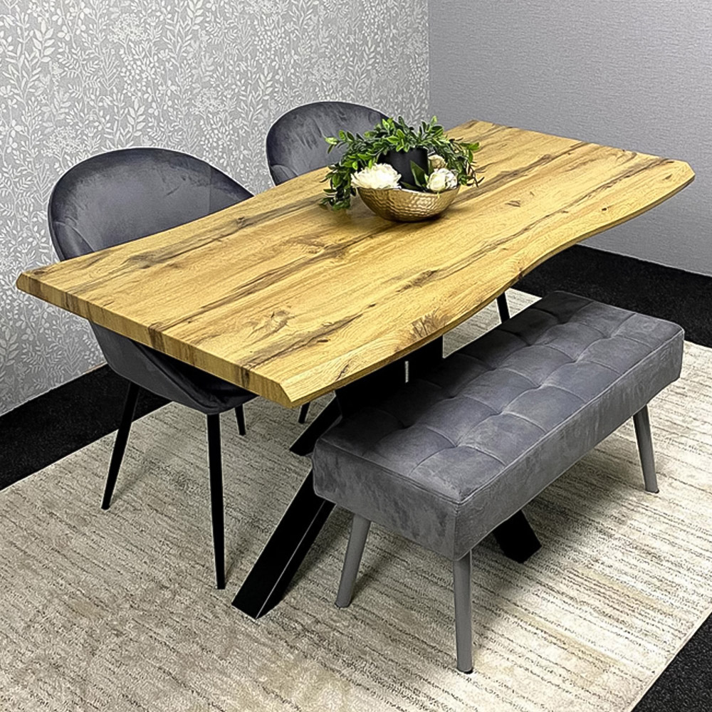 Kosy Koala 4 Seater Wood and Velvet Dining Table Set with Bench Grey Image 1