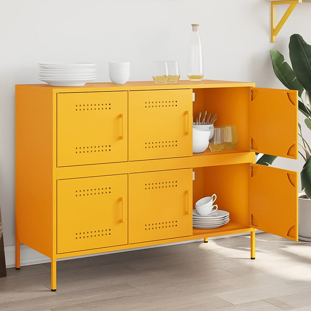 vidaXL 6 Door Mustard Yellow Metal Sideboard Image 1