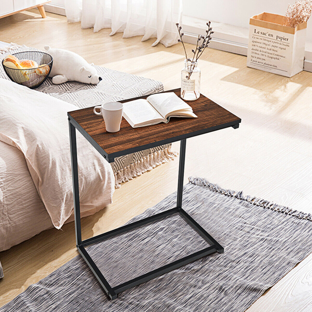 Costway Brown Industrial Styled C Shaped Side Table Image 6