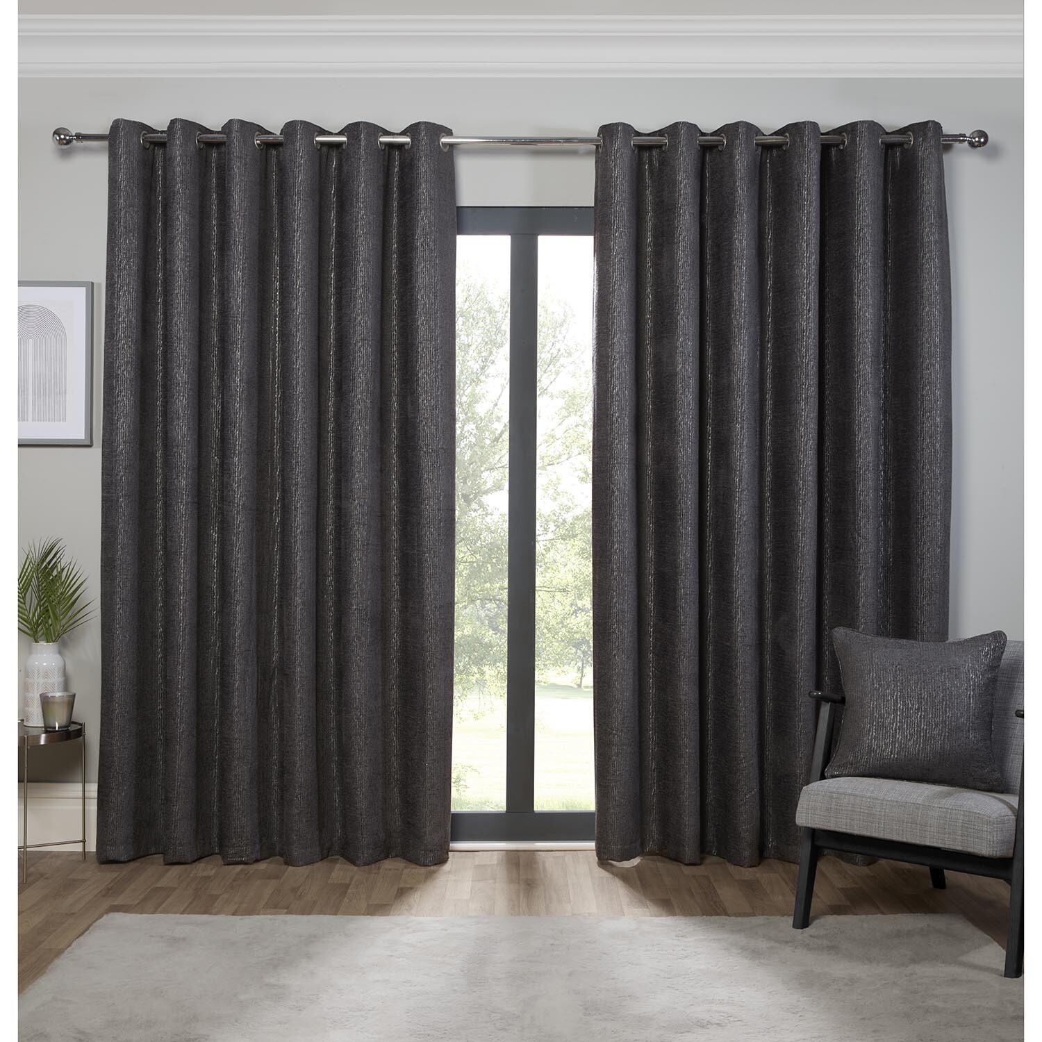 Nova Charcoal Eyelet Curtains 229 x 229cm Image 1