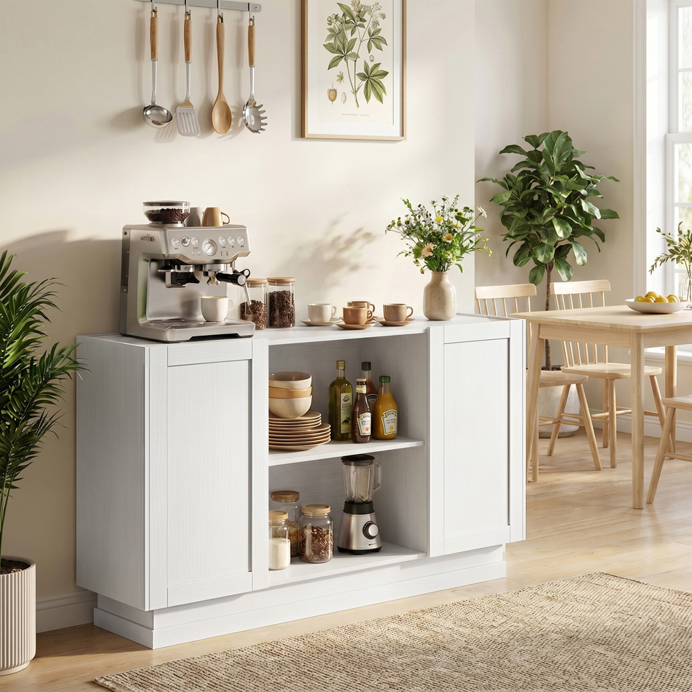 HOMCOM 2 Door 2 Shelf White Modern Sideboard Buffet Cabinet Image 2