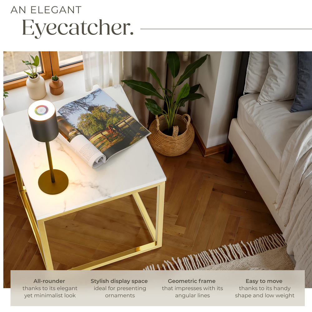 tectake Alysia Gold and White Marble Top Square Side Table Image 5