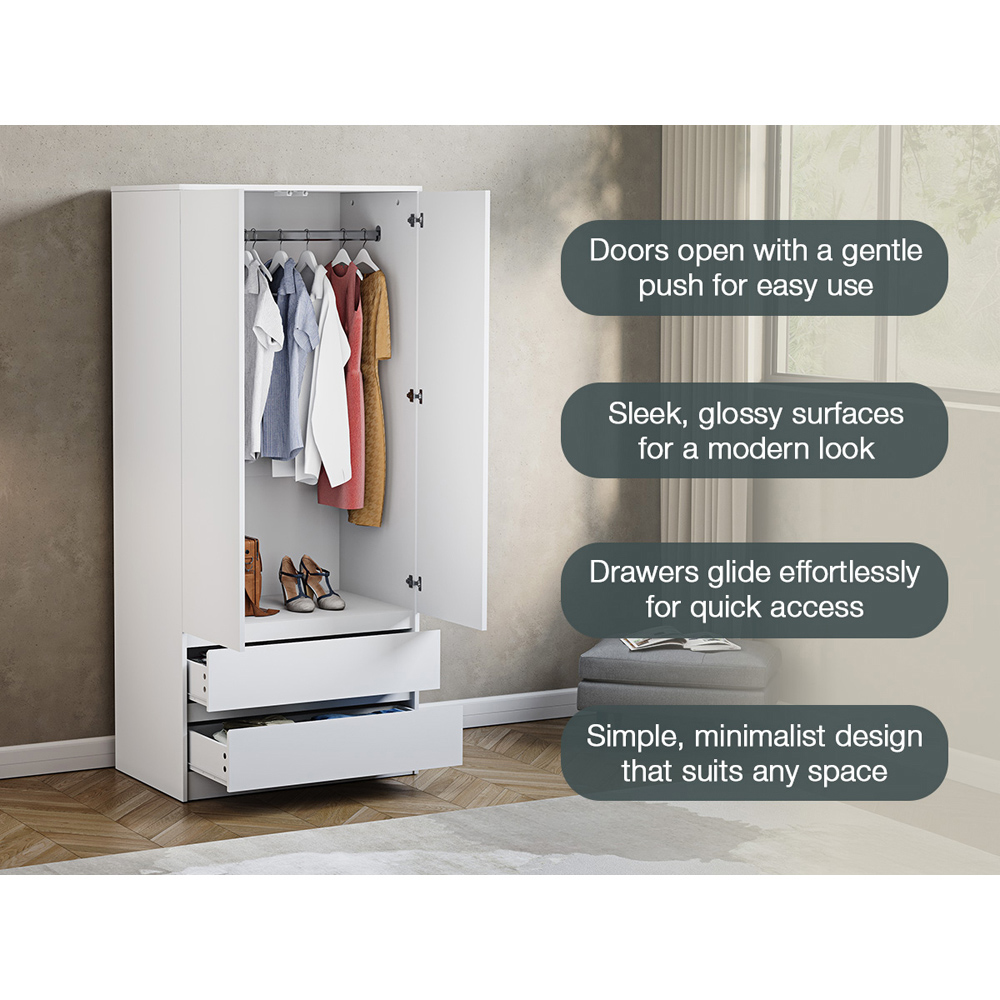 VIDA DESIGNS Denver 2 Door 2 Drawer White Wardrobe Image 7
