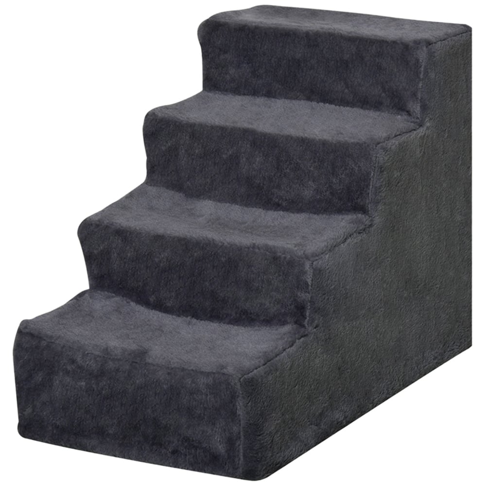 PawHut 4 Step Dark Grey Portable Dog Stairs with Cover Image 1