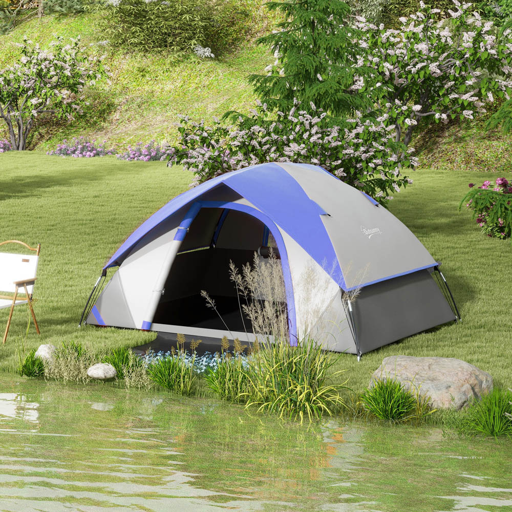 Outsunny 2 Person Waterproof Camping Tent with Sewn-in Groundsheet Blue Image 2