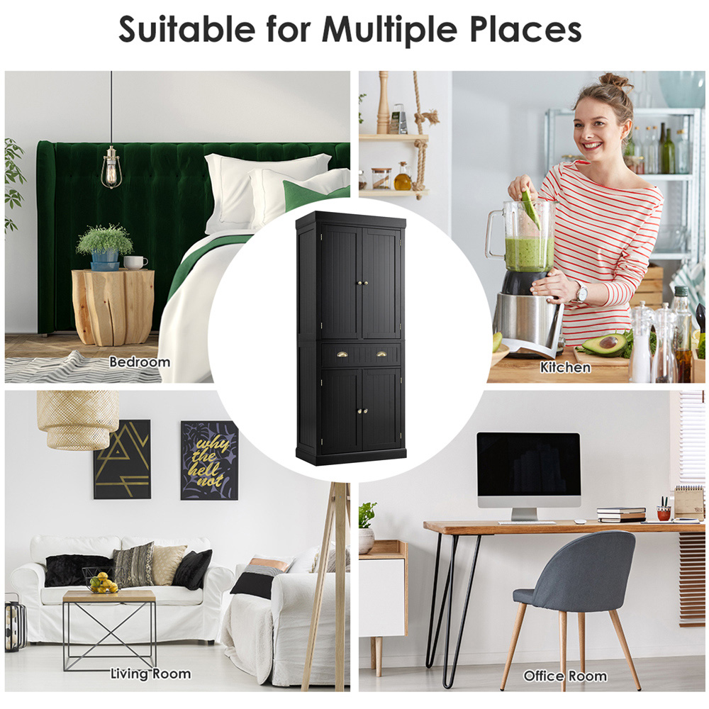 Costway 4 Door Single Drawer Black Kitchen Cupboard Image 6