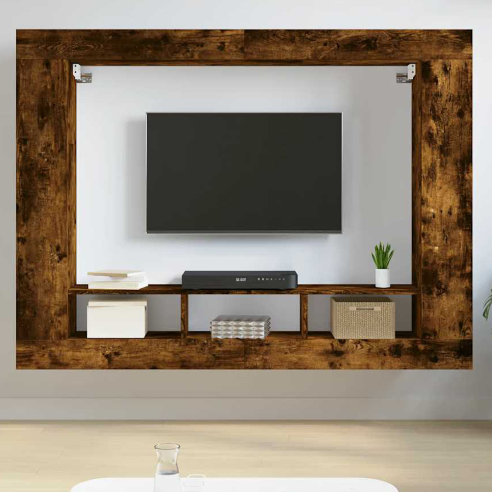 vidaXL 3 Open Shelf Smoked Oak Wall Mounted TV Cabinet Image 1