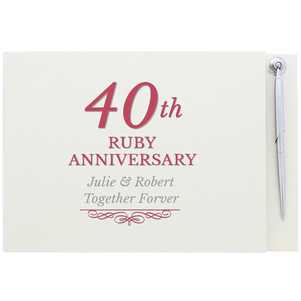 Personalised Memento Personalised 40th Ruby Anniversary Hardback Guest Book and Pen Image 1