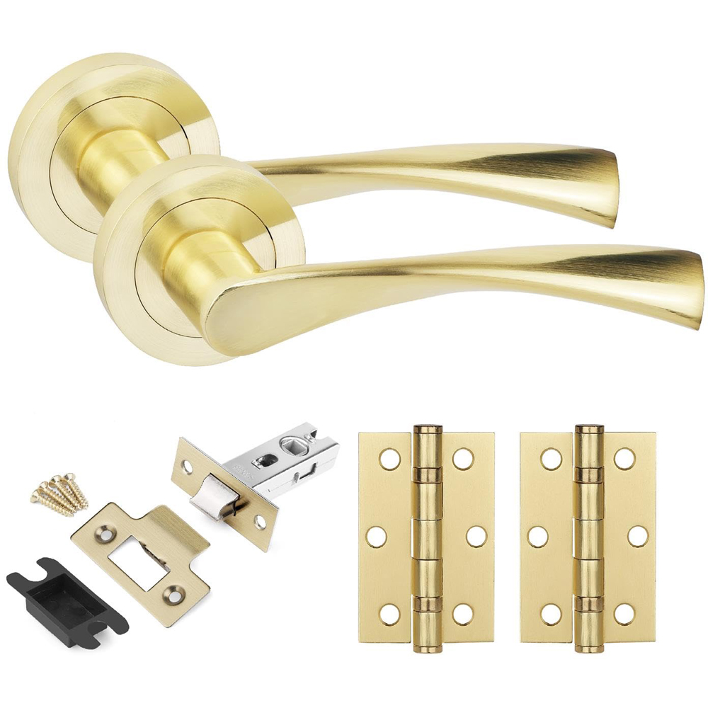 Golden Grace Satin Brass Astrid Door Handles Set 4 Pack Image 2