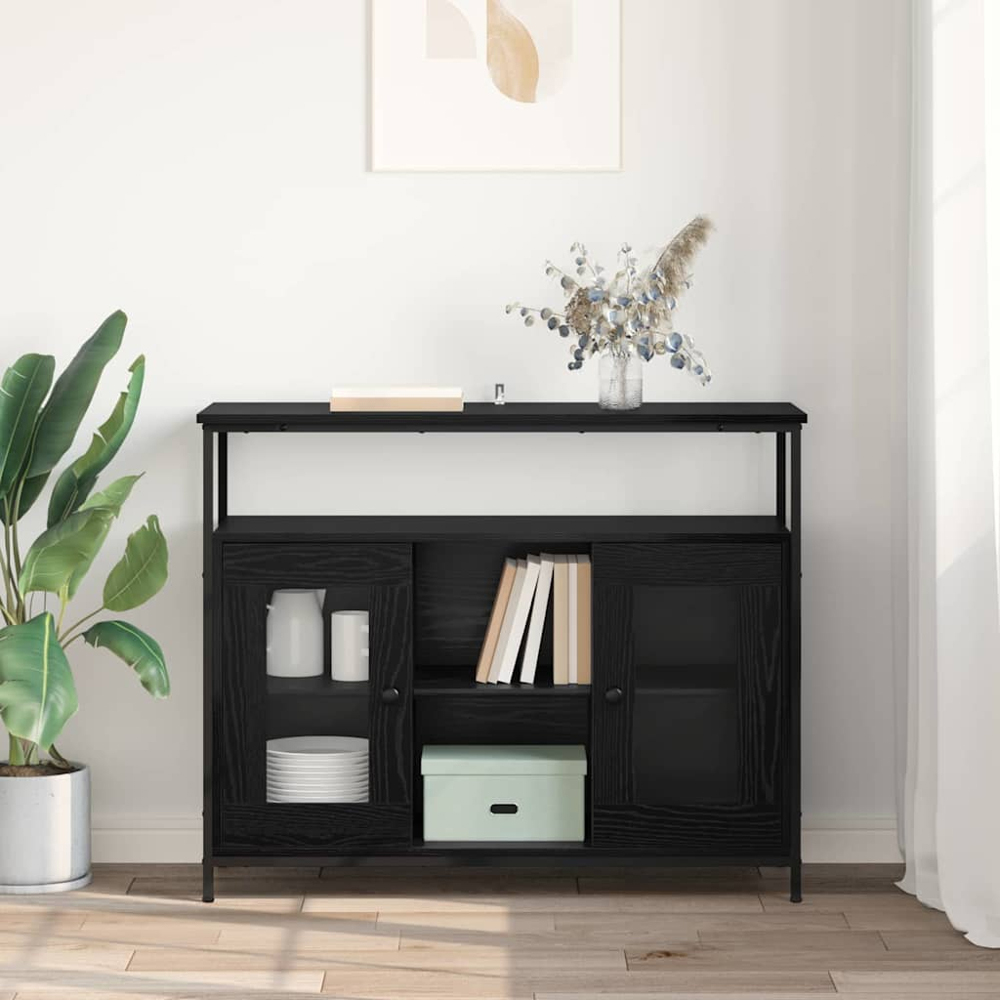 vidaXL 2 Glass Door 3 Shelf Black Oak Sideboard Image 9